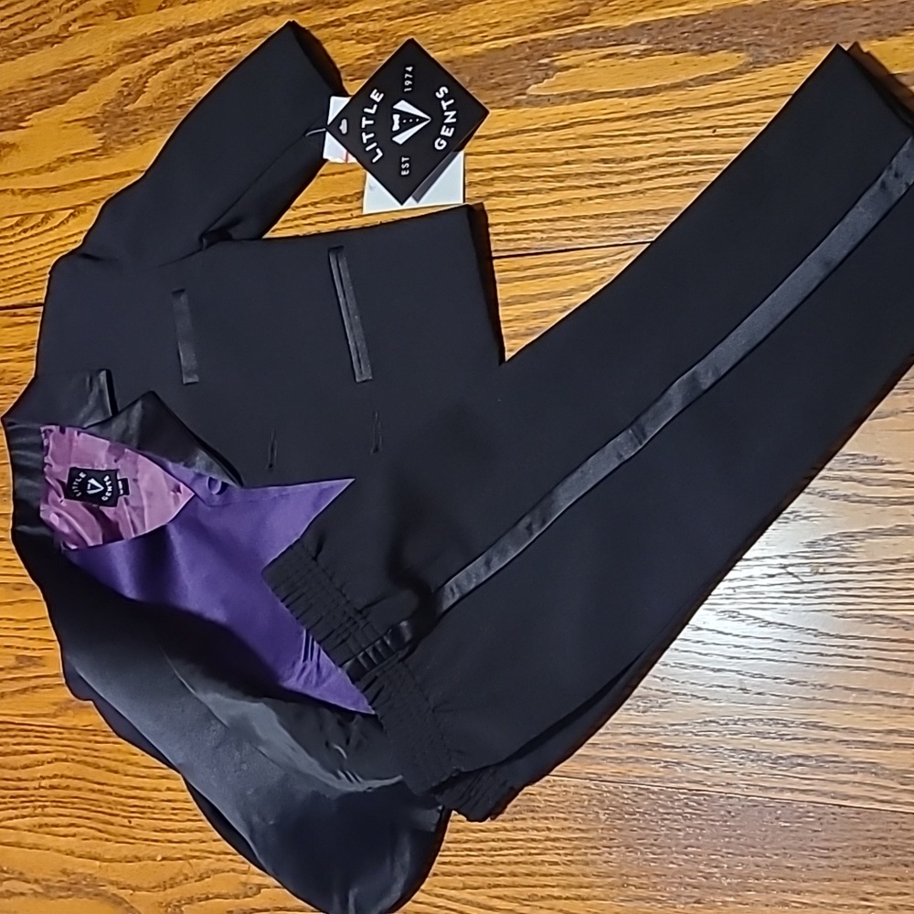 Little Gents NWT Black and Purple 3 Piece Suit / Tuxedo Set - Boy's 12-18 Months